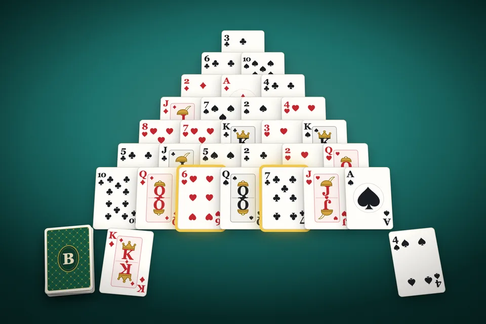 Pyramid Solitaire cards on the table